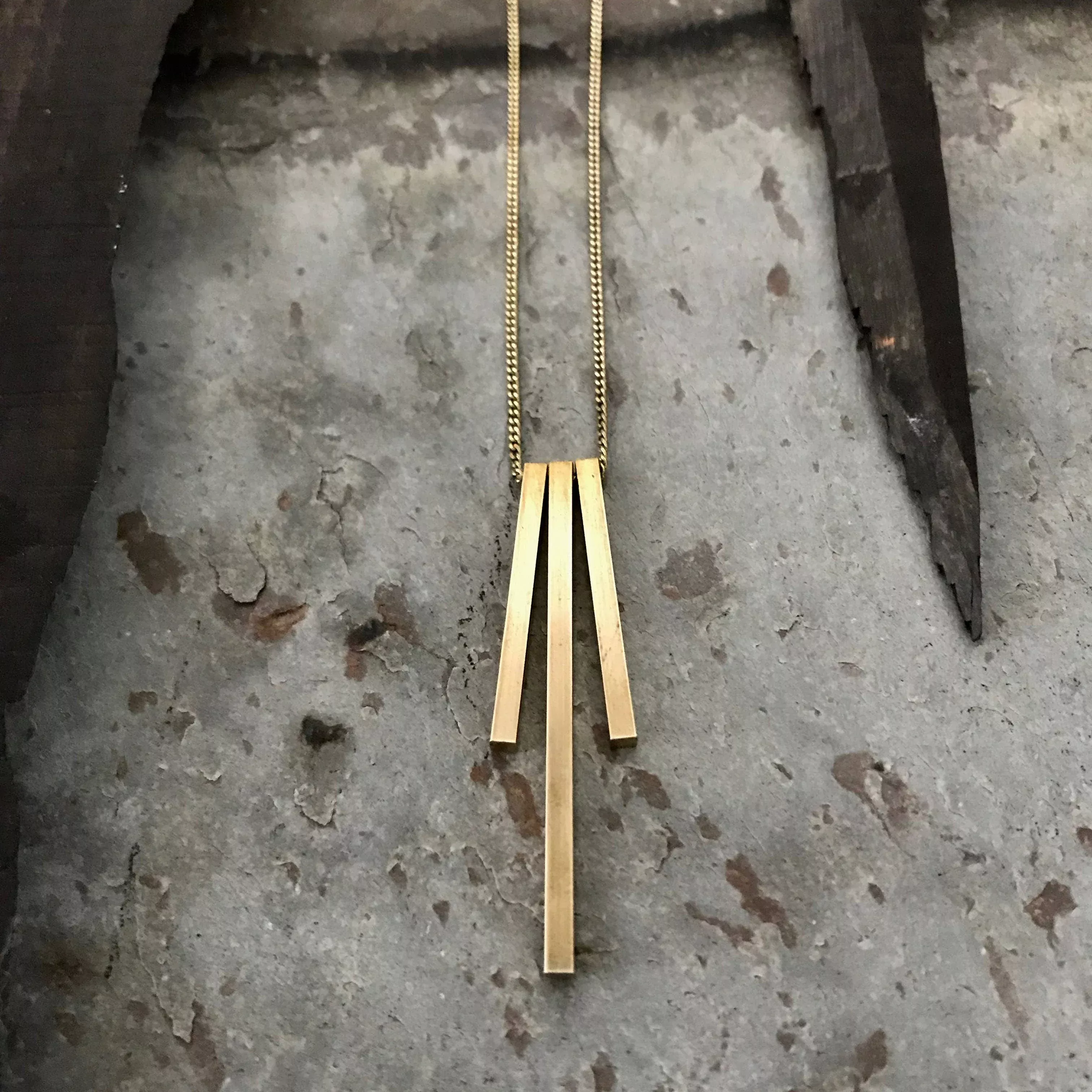 Tiny Anvil Brass Tri Pillar Necklace