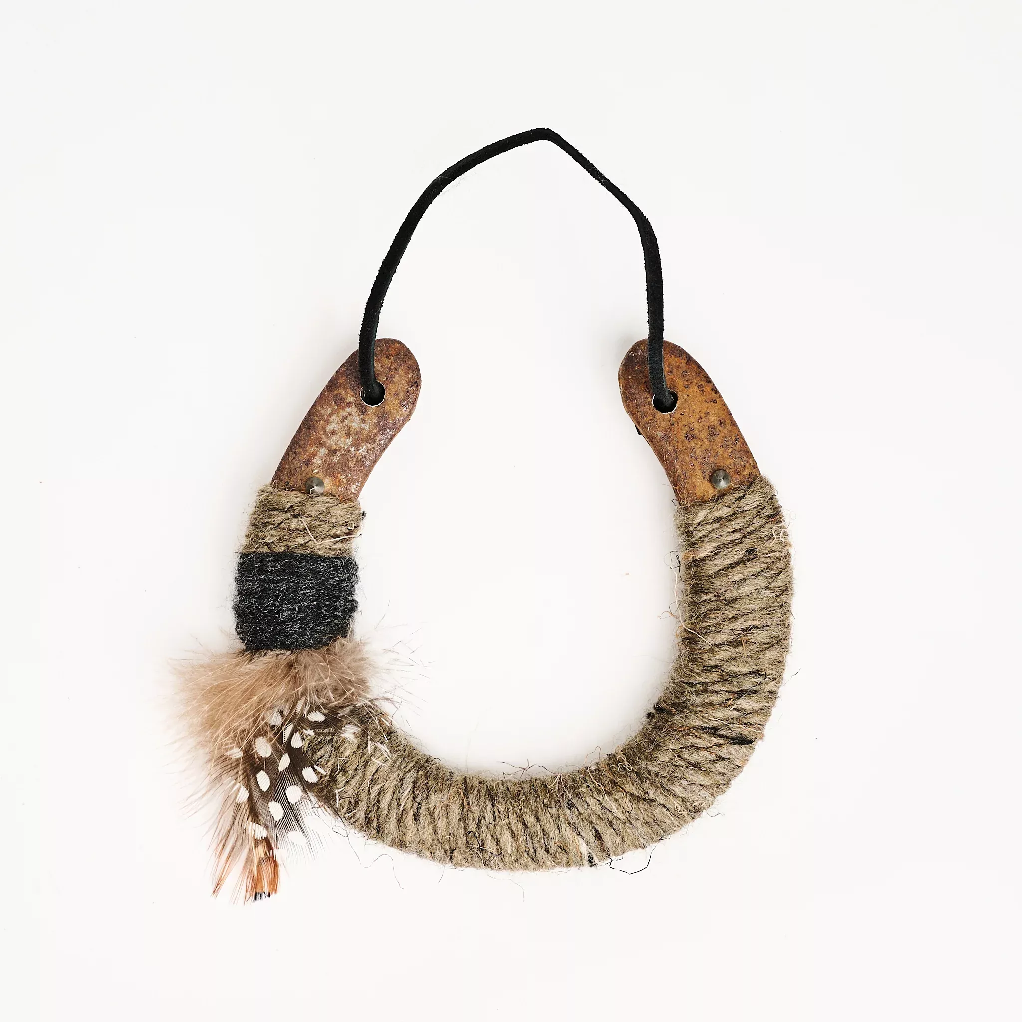 Upcycled Lucky Horseshoe in Brown Feather