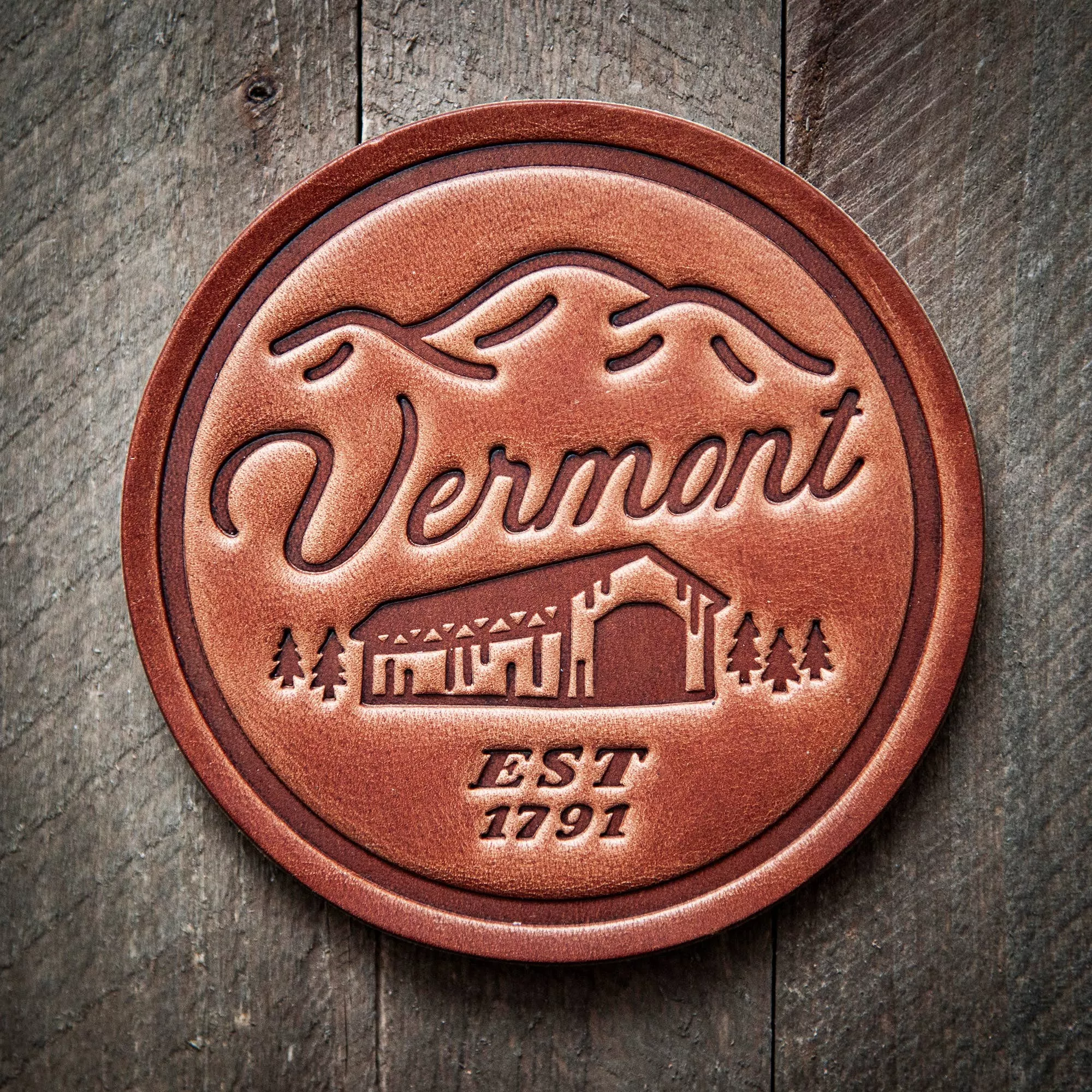 Vermont Covered Bridge Leather Coaster