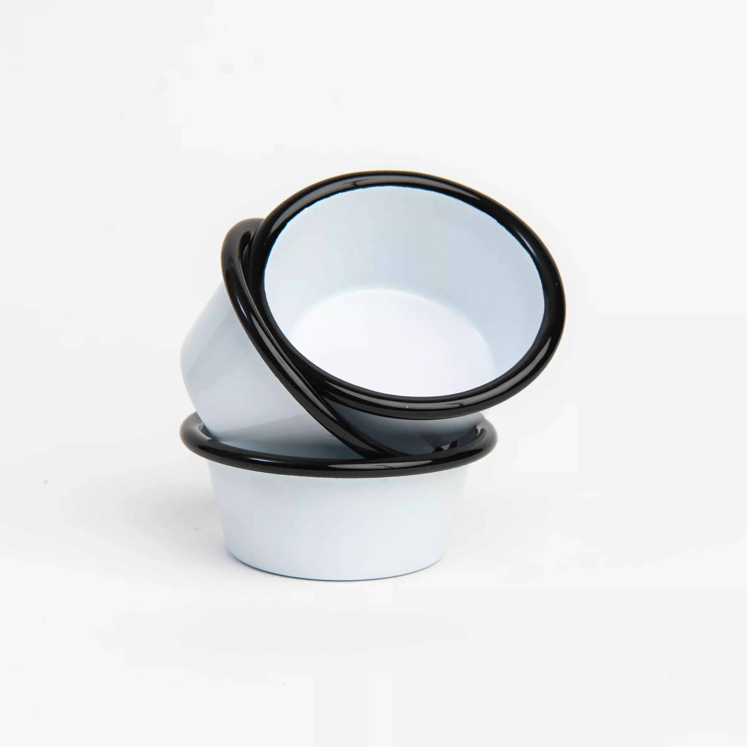 Vintage Enamelware Ramekin, Black Rim