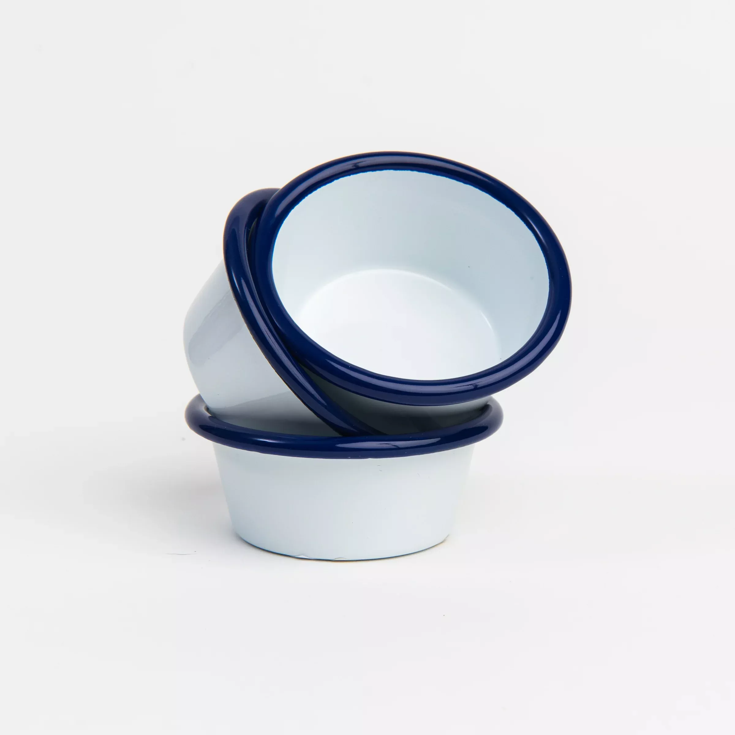Vintage Enamelware Ramekin, Blue Rim