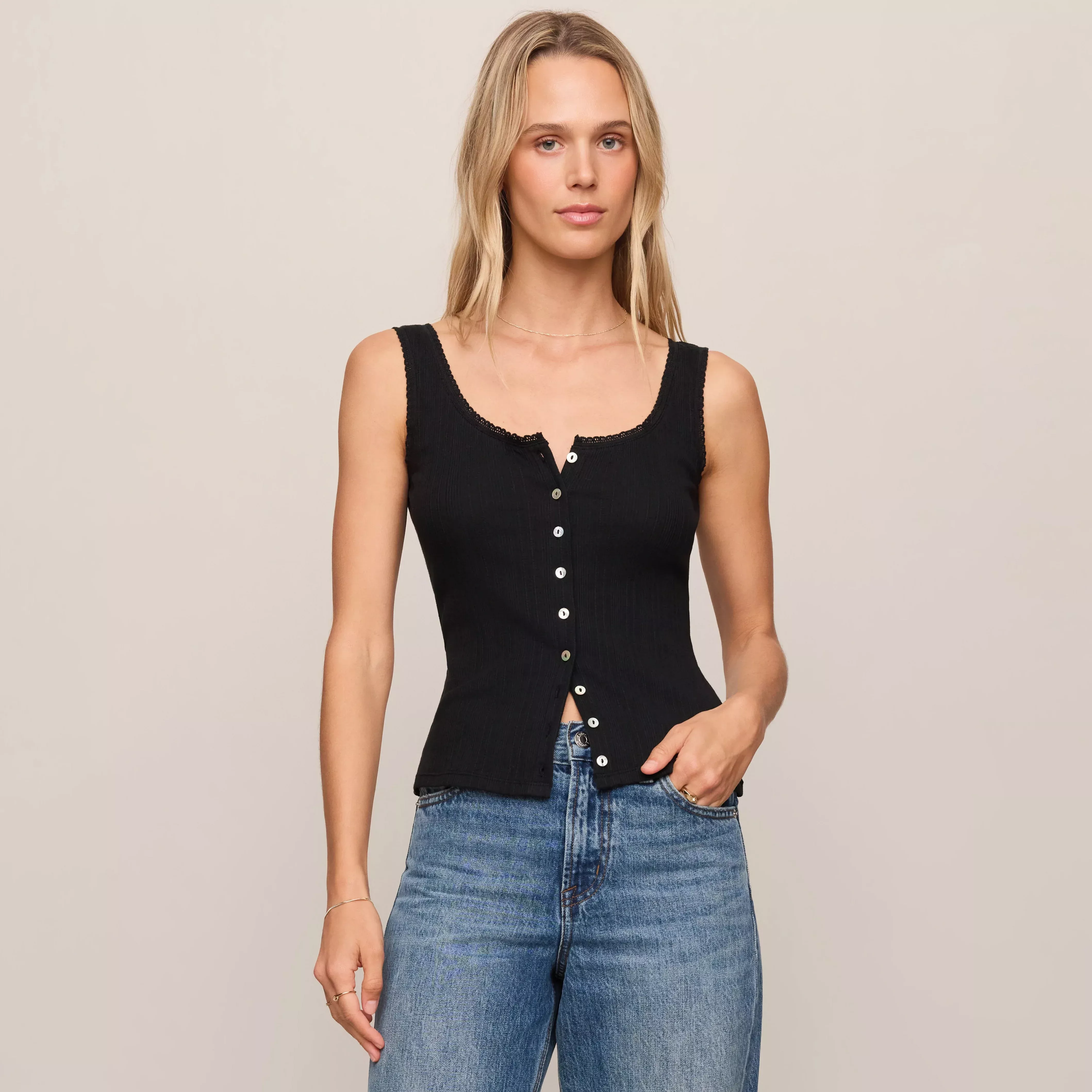 Z Supply Lainey Pointelle Tank in Black