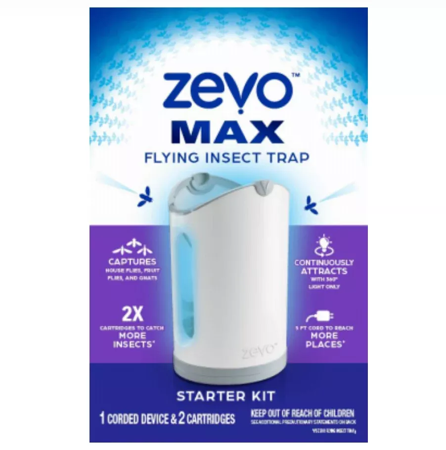 Zevo Max Flying UV Insect Plug-In Trap Starter Kit – 1 Device – 2-pk Cartridges